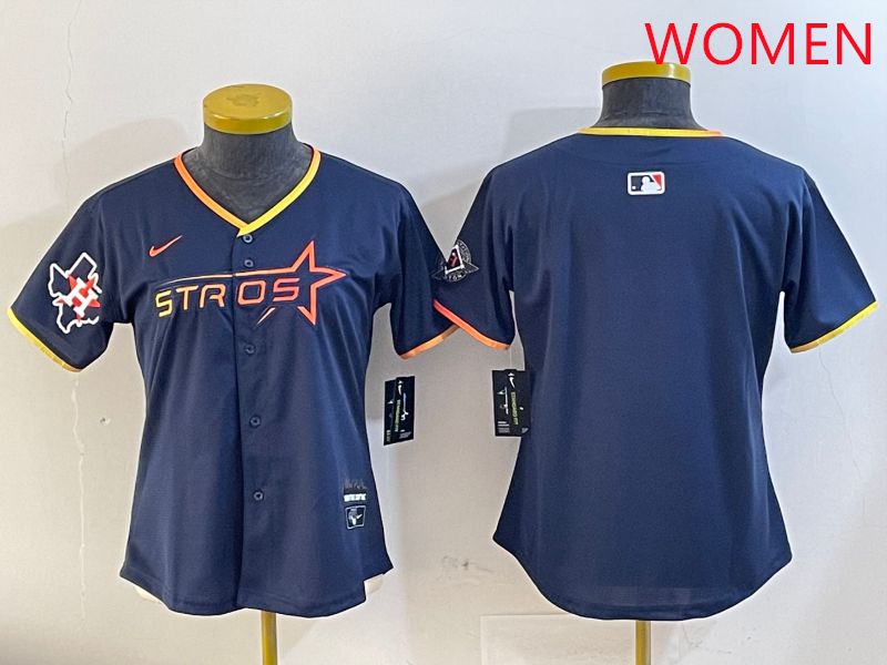 Women Houston Astros Blank Drak Blue Three generations Joint Name 2025 Nike MLB Jersey style 2->women mlb jersey->Women Jersey